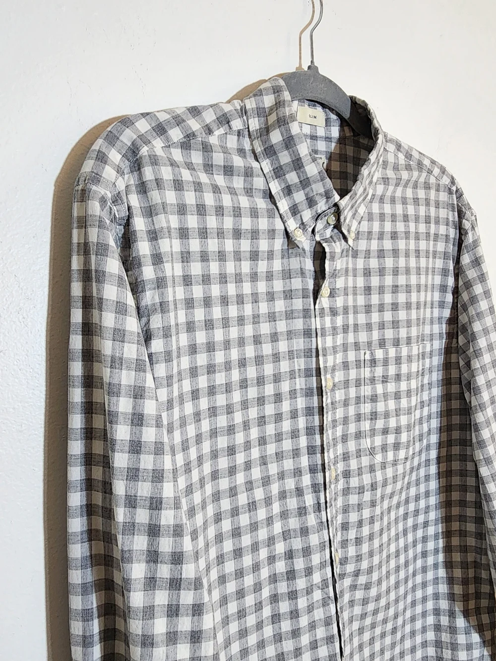 J. Crew Gray and White Gingham Check Button Down Shirt Size Large